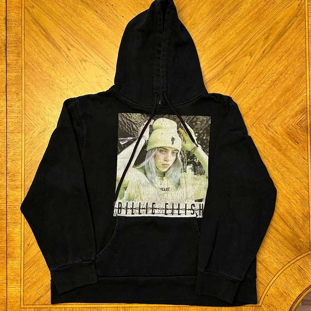 Billie Eilish Hoodie Size XL Black Graphic Print Drawstring